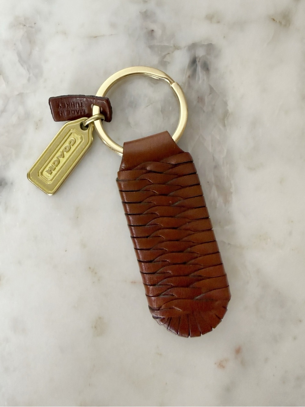Vintage Coach Cross Braid Leather Key Fob British Tan Bag Charm 4701